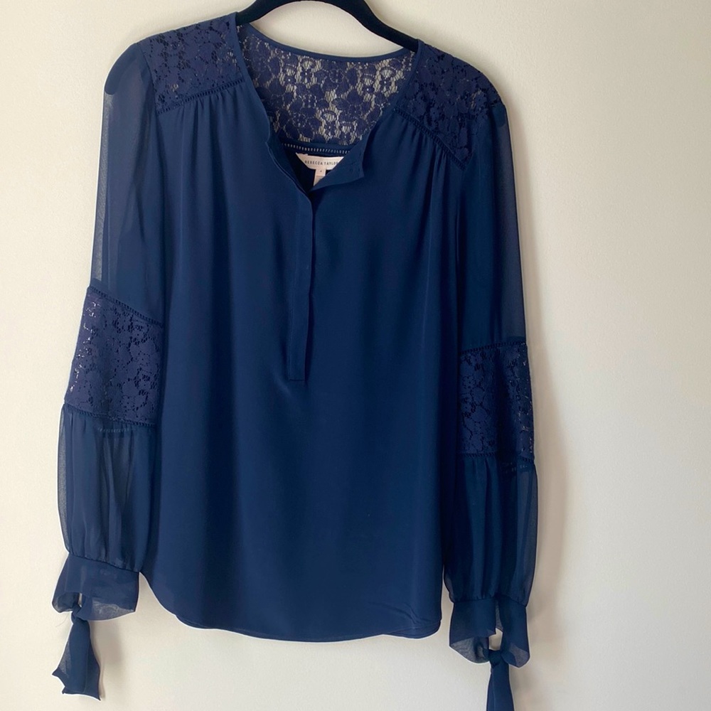 Rebecca Taylor Sarah Lace Paneled silk blouse size 4